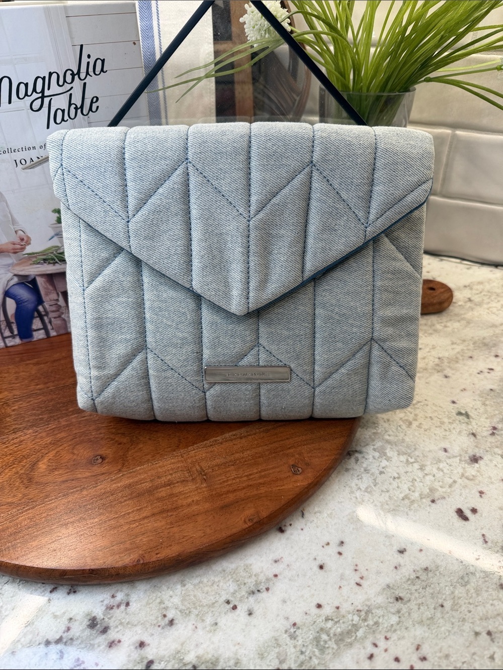 Quilted Light Denim Blue Crossbody Bag with Geo Stitching- NWOT